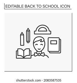 Schoolboy line icon. Back to school. Special equipment for better studying. Happy student. Education concept. Isolated vector illustration. Editable stroke