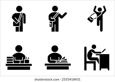 Schoolboy linear icon set. Early childhood development. Elementary school. vector illustration on white background