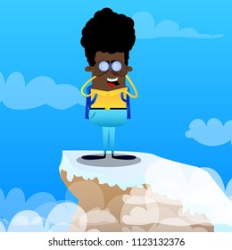 Schoolboy looking through binoculars. Vector cartoon character illustration.