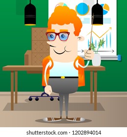 Schoolboy with a magic wand. Vector cartoon character illustration.