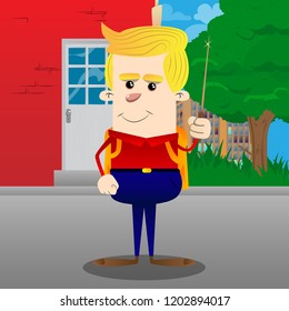 Schoolboy with a magic wand. Vector cartoon character illustration.