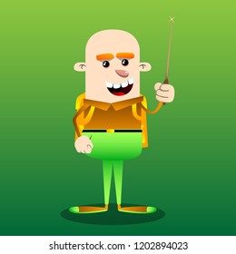 Schoolboy with a magic wand. Vector cartoon character illustration.