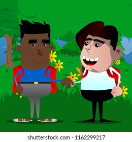 Schoolboy making handshake. Vector cartoon character illustration.