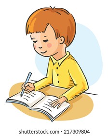 Schoolboy making his homework