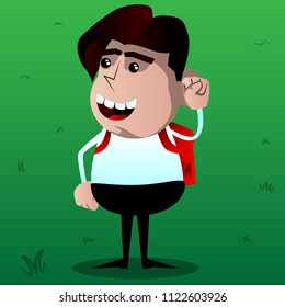 Schoolboy making power to the people fist gesture. Vector cartoon character illustration.