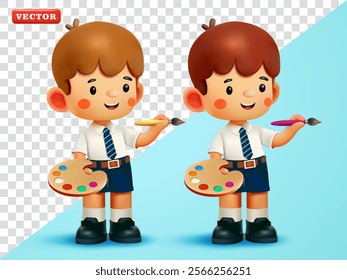 Schoolboy is painting. 3d vector, Suitable for education and design elements