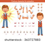 Schoolboy. Parts of body template for design work and animation. Face and body elements. Funny cartoon character. Vector illustration. Isolated on white background. Set