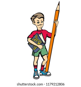 schoolboy with pencil and book