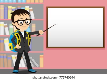Schoolboy with a pointer in his hand.