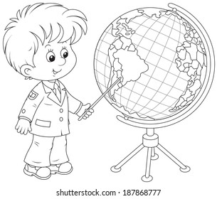 Colegial apunta a un globo terráqueo