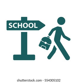 schoolboy pupil going to school signpost icon on white background
