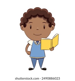 Libro de lectura de colegial, mano en la cadera, Ilustración vectorial