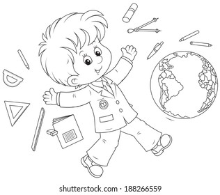 schoolboy running after lessons 