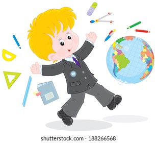 schoolboy running after lessons 