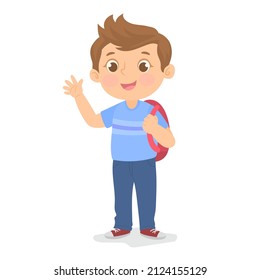 Schoolboy saying hello, time to back to school.