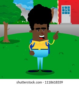 Schoolboy saying no with his finger. Vector cartoon character illustration.