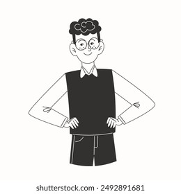 Schoolboy in school uniform, back to school in black and white illustration