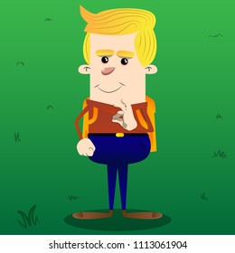 Schoolboy showing ok sign. Vector cartoon character illustration.