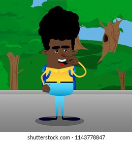 Schoolboy with symphaty. Vector cartoon character illustration.