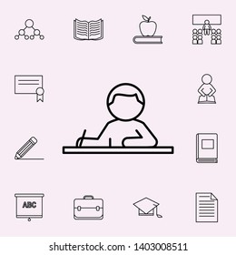 the schoolboy teaches at the lesson icon. School icons universal set for web and mobile