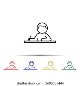the schoolboy teaches at the lesson multi color style icon. Simple thin line, outline vector of school icons for ui and ux, website or mobile application