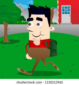Schoolboy thinking. Vector cartoon character illustration.