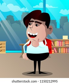 Schoolboy thinking. Vector cartoon character illustration.