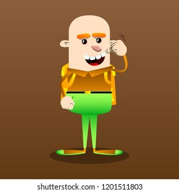 Schoolboy threatening someone, shakes his fist at viewer. Vector cartoon character illustration.