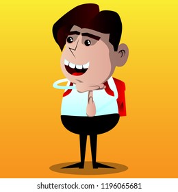 Schoolboy with time out hand gesture. Vector cartoon character illustration.