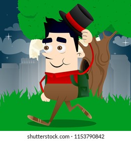 Schoolboy tipping his hat. Vector cartoon character illustration.