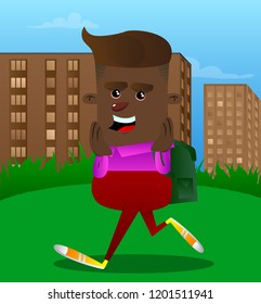 Schoolboy touching his face. Vector cartoon character illustration.