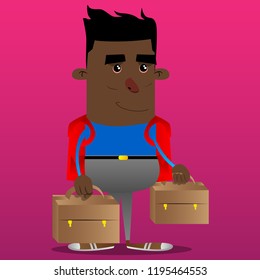 Schoolboy with two suitcase. Vector cartoon character illustration.
