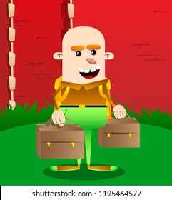 Schoolboy with two suitcase. Vector cartoon character illustration.