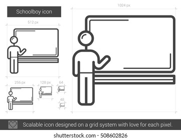 Schoolboy vector line icon isolated on white background. Schoolboy line icon for infographic, website or app. Scalable icon designed on a grid system.
