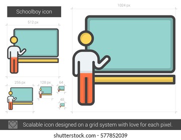 Icono de línea vectorial de Schoolboy aislado en fondo blanco. Icono de línea de Schoolboy para infografía, sitio web o aplicación. Icono escalable diseñado en un sistema de cuadrícula.