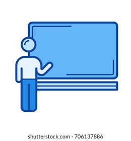 Icono de línea vectorial de Schoolboy aislado en fondo blanco. Icono de línea de Schoolboy para infografía, sitio web o aplicación. Icono azul diseñado en un sistema de cuadrícula.