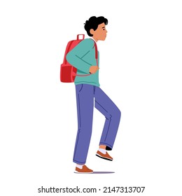 Schoolboy Walk To School Isolated On White Background. Teen Male Character Wear Uniform And Rucksack Go For Education And Knowledges, New Educational Year Beginning. Cartoon People Vector Illustration