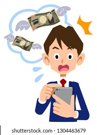 The schoolboy who is surprised at the fee for use of the cell-phone