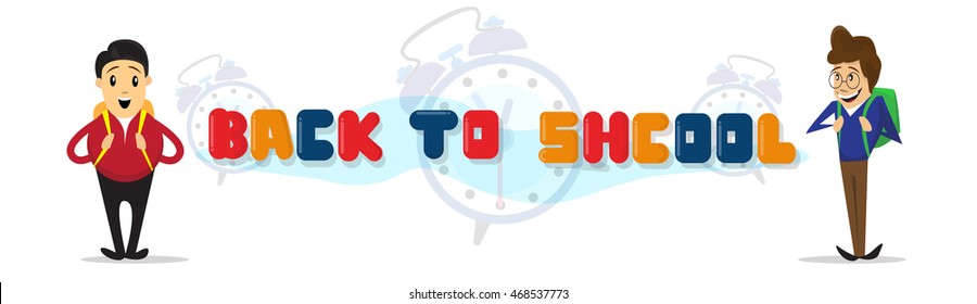 Schoolboys Back To School Education Banner Flat Vector Illustration