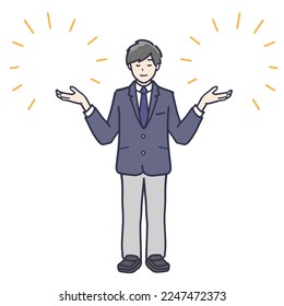  Schoolboys in School Uniform Filled with Dreams and Hopes - Full Length Illustration