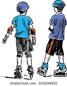 Schoolboys skating on the rollers