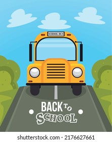 Schoolbus Front In The Road Scene