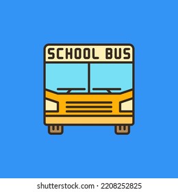 Schoolbus vector Bus concept minimal colored icon on blue background