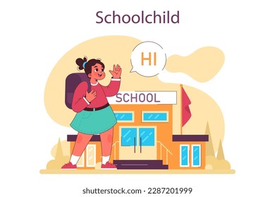 Schoolchild schedule and duties. Everyday routine of a schoolgirl. Week plan, education, hobby and leisure activity. Flat vector illustration