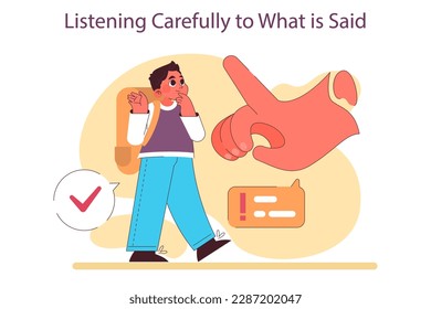 Schoolchild schedule and duties. Everyday routine of a schoolboy. Little boy listen to his parents or school teacher. Flat vector illustration
