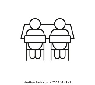 Schoolchild study in school, line icon. Education on lesson sign. Student is sitting at desk. Vector illustration