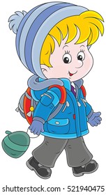 Schoolchild in winter clothes