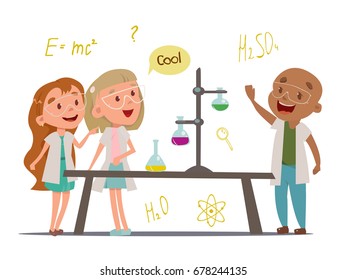 Schoolchildren in chemistry class