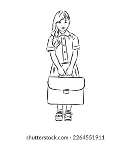 Schoolchildren go to school hand in hand. Sketch.
