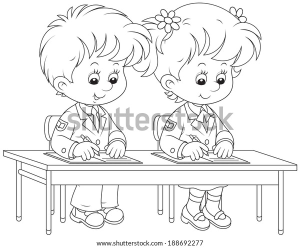 Schoolchildren Writing Stock Vector (Royalty Free) 188692277